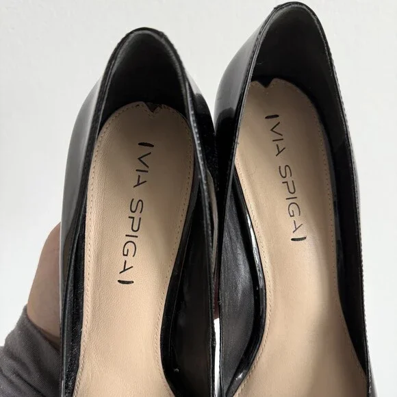 Via Spiga Patent Leather Peep Toe Platform Pumps Office Siren Power Dressing 7.5 - Picture 6 of 8